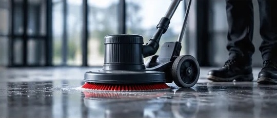 Nettoyage professionnel d'un sol avec une machine