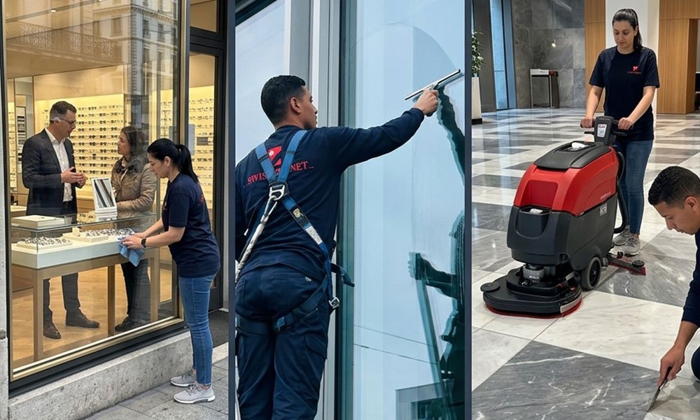 Nettoyage professionnel de commerces, lavage de vitres en hauteur et entretien des sols à Genève par Swiss Pronet Sàrl - SPN